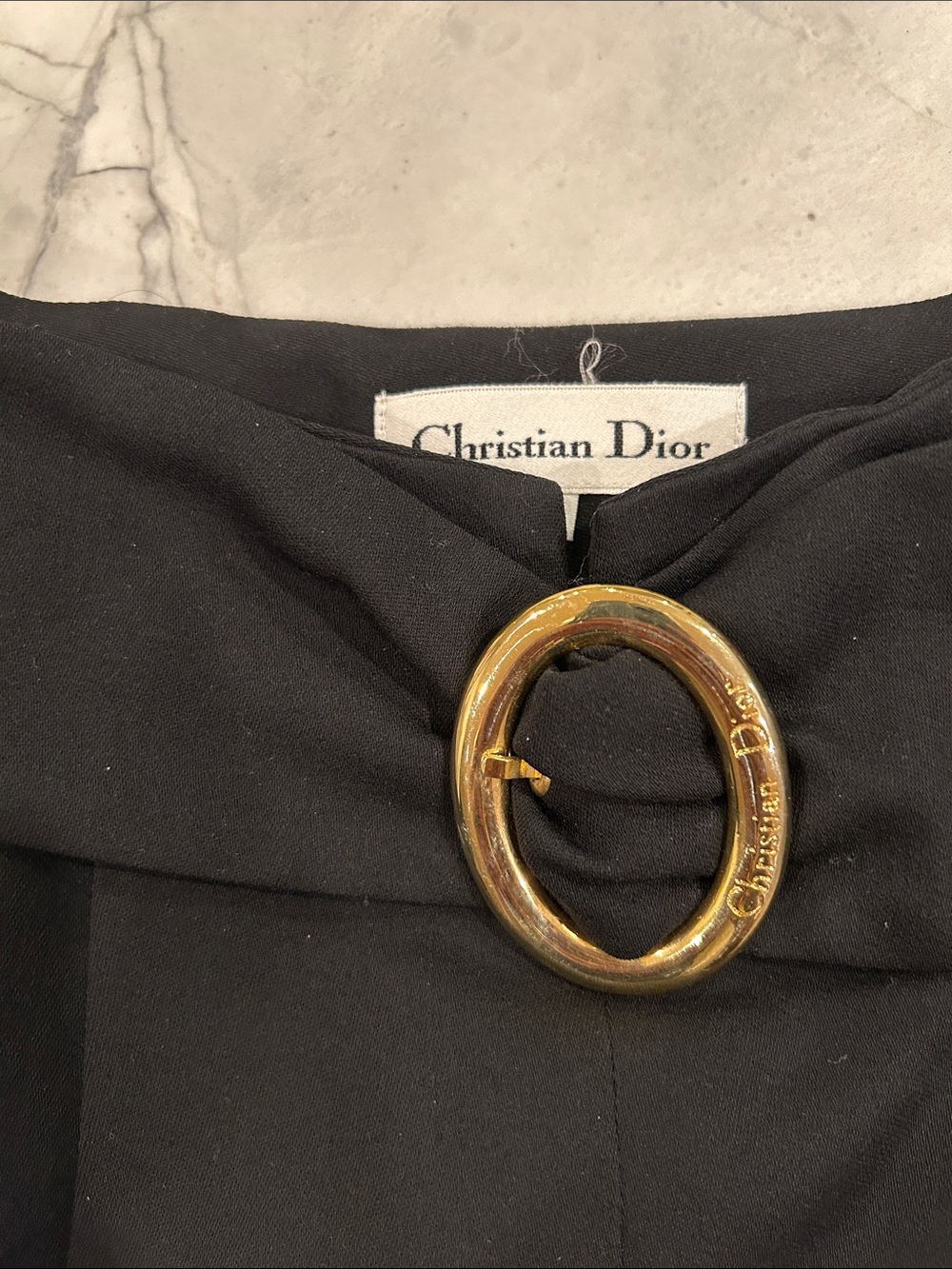 Christian Dior Black Pleated Front Midi Skirt with Gold Buckle - Picture 4 of 4